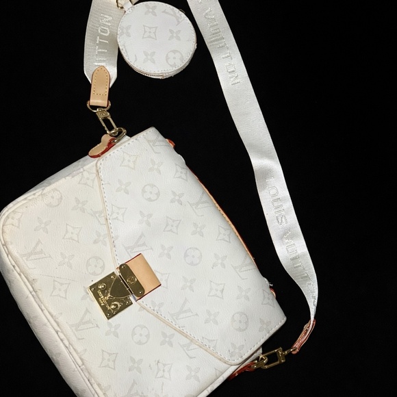 White Monogram Inspired By Louis Vuittin Crossbody Bag w/ Strap & Coin Pouch - Picture 1 of 13